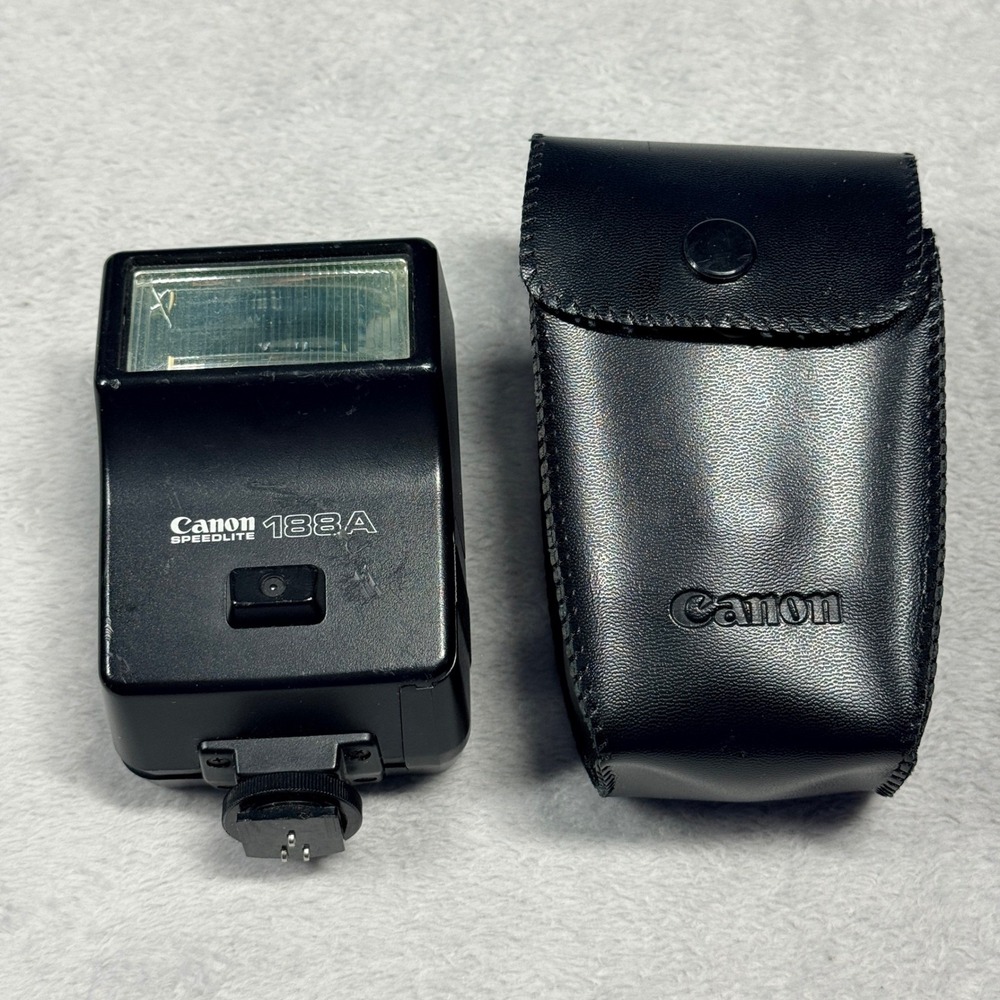 Canon Speedlite 188A Flash Camera Accessory OS Black Vintage SLR Shoe Mount Case